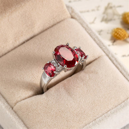 Rose Crystal & Polatinum-Plated Three-Stone Ring