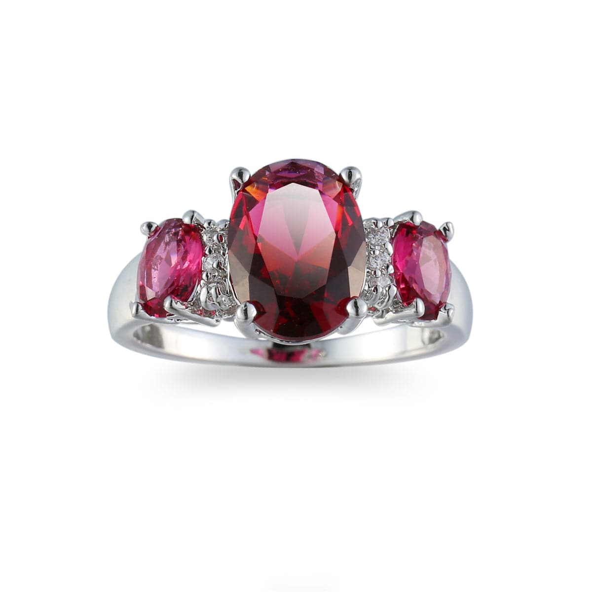 Rose Crystal and Polatinum-Plated Three-Stone Ring, statement rings for women, elegant gift for her, detail close-up