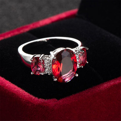 Rose Crystal and Polatinum-Plated Three-Stone Ring, statement rings for women, elegant gift for her, lifestyle look