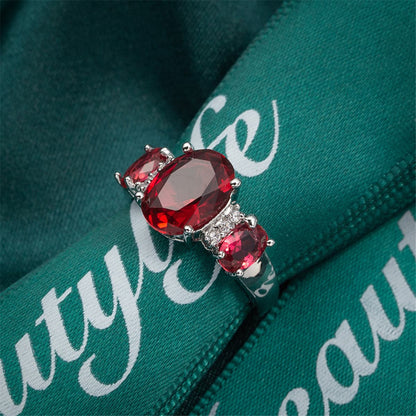 Rose Crystal and Polatinum-Plated Three-Stone Ring, statement rings for women, elegant gift for her, styled look