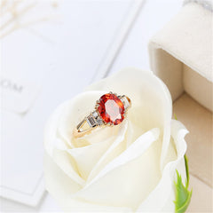 Red Crystal & Cubic Zirconia 18K Gold-Plated Baguette Oval Ring