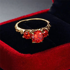 Red Crystal & 18K Gold-Plated Ring