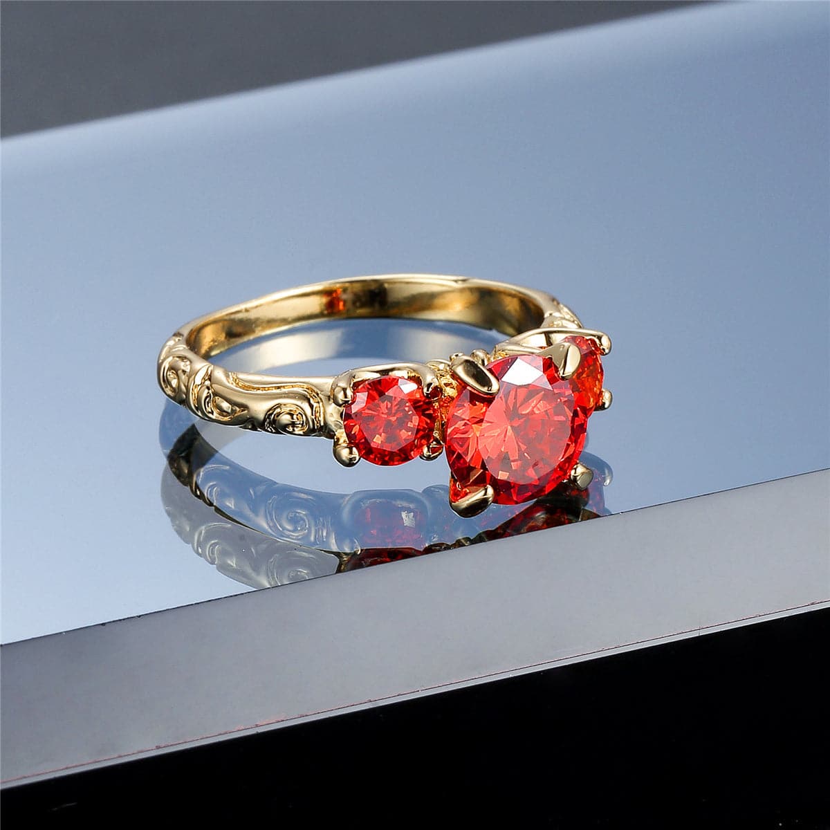Red Crystal & 18K Gold-Plated Ring