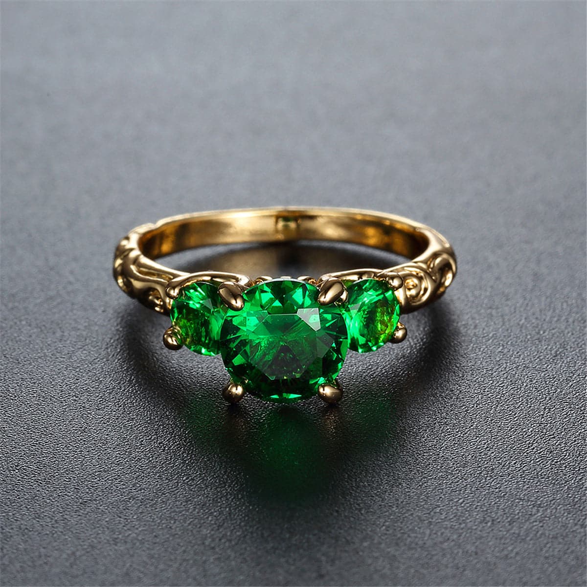 Green Crystal and 18K Gold-Plated Ring, gold statement rings for women, elegant gift for her, side view