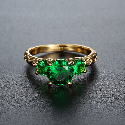 Green Crystal and 18K Gold-Plated Ring, gold statement rings for women, elegant gift for her, side view