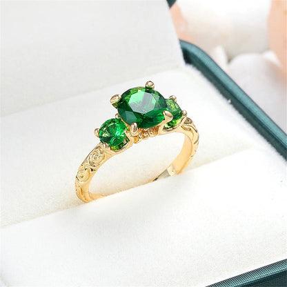 Green Crystal and 18K Gold-Plated Ring, gold statement rings for women, elegant gift for her, lifestyle look