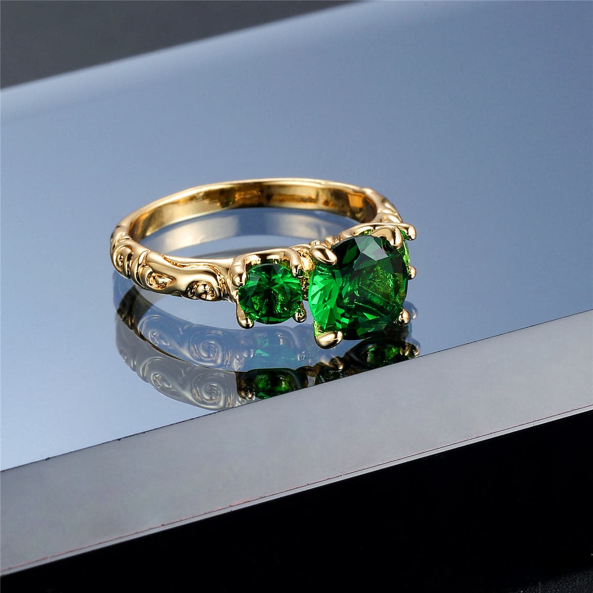 Green Crystal and 18K Gold-Plated Ring, gold statement rings for women, elegant gift for her, styled look