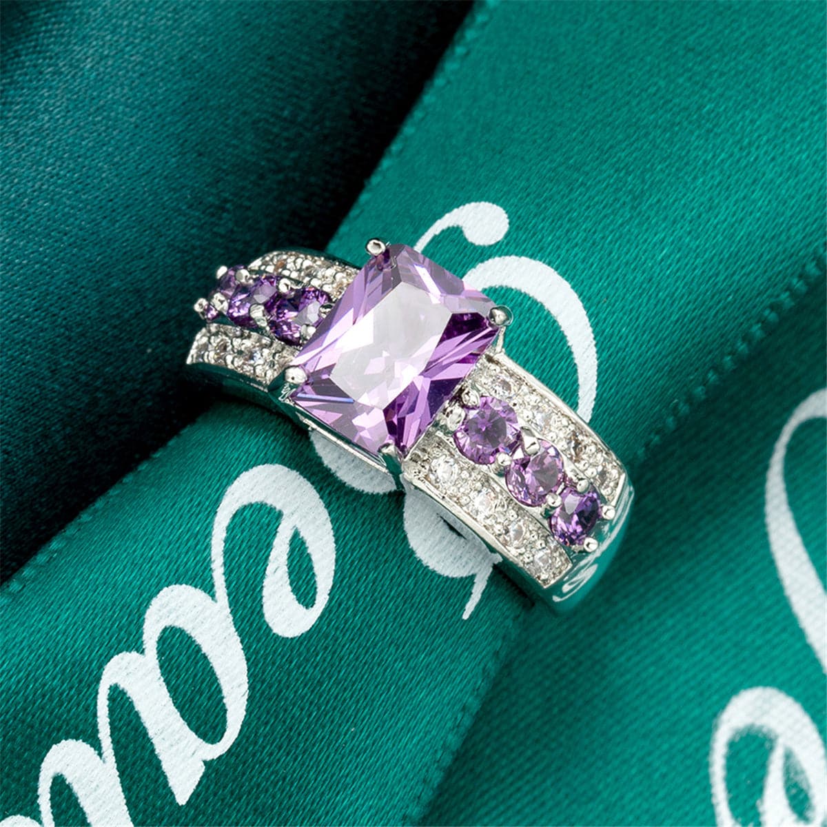 Purple Cubic Zirconia & Crystal Ring