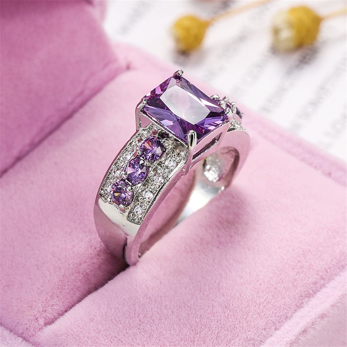 Purple Cubic Zirconia & Crystal Ring