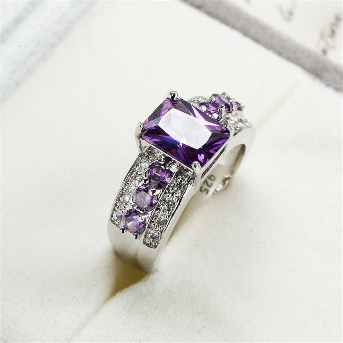 Purple Cubic Zirconia & Crystal Ring