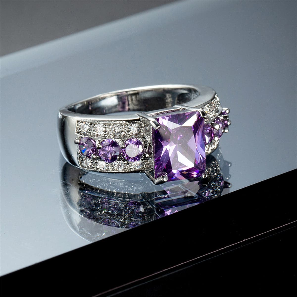 Purple Cubic Zirconia & Crystal Ring