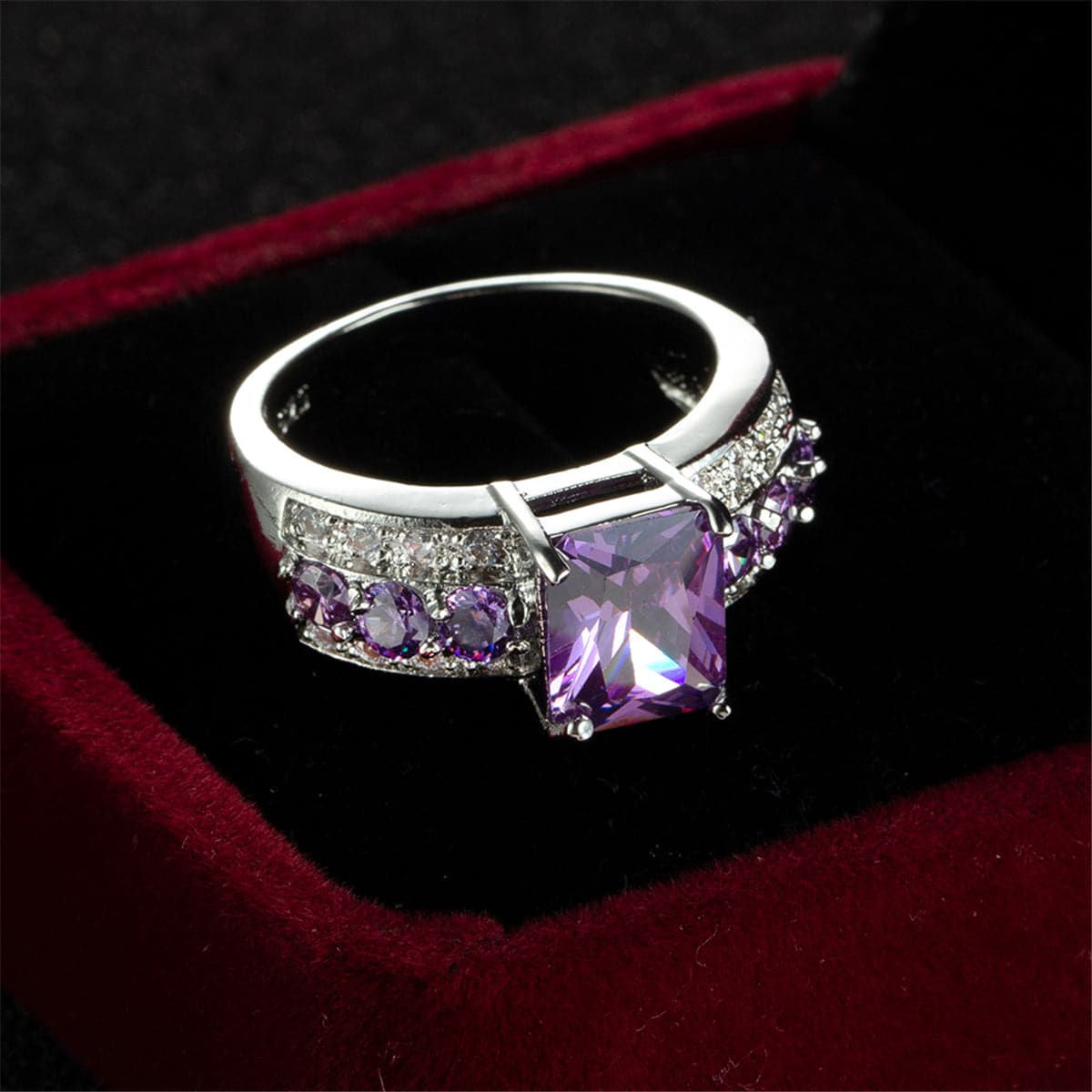 Purple Cubic Zirconia & Crystal Ring