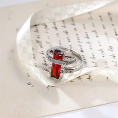 Red Crystal & Cubic Zirconia Bypass Ring
