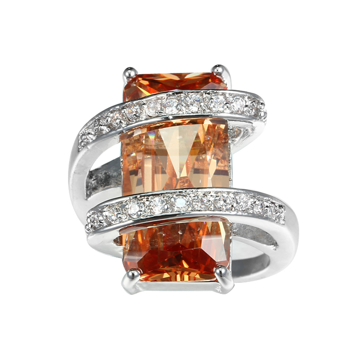 Champagne Crystal and Cubic Zirconia Pavé Wrap Emerald-Cut Ring, statement rings for women, side view