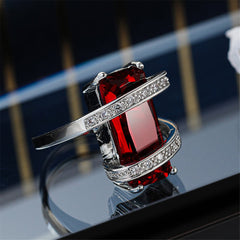 Red Crystal & Cubic Zirconia Geometric Ring