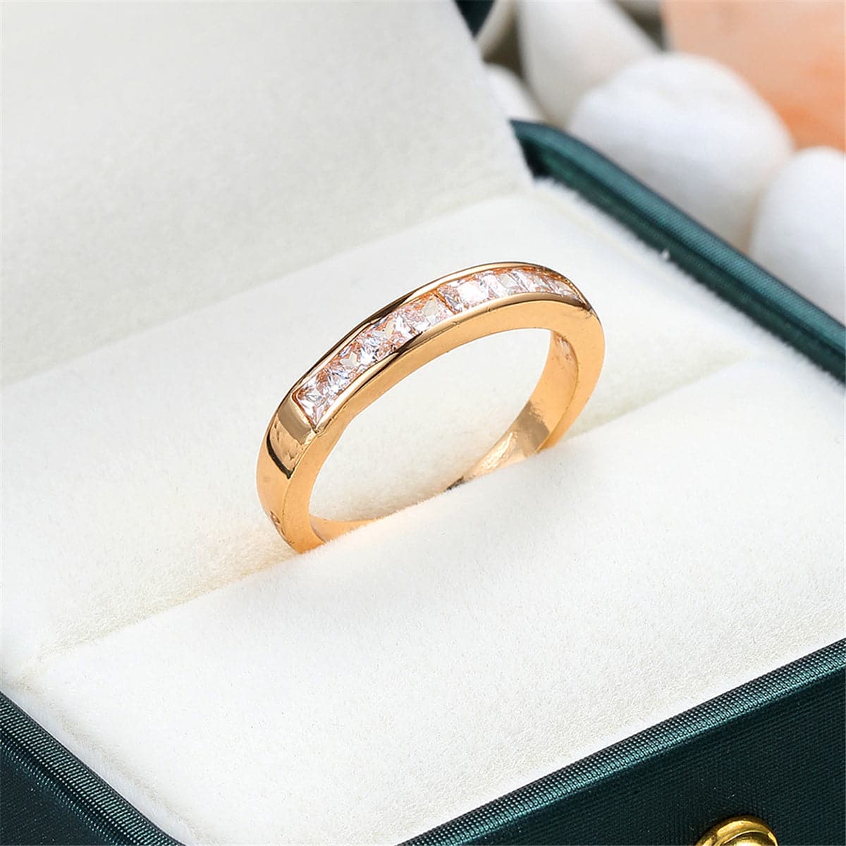 Crystal and 18K Gold-Plated Band, gold statement rings for women, botanical inspired, detail close-up