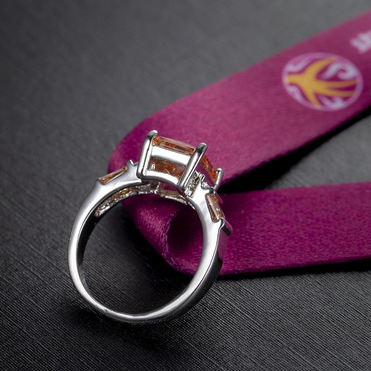 Champagne Crystal and Silver-Plated Princess-Cut Ring, silver statement rings for women, everyday style, lifestyle look