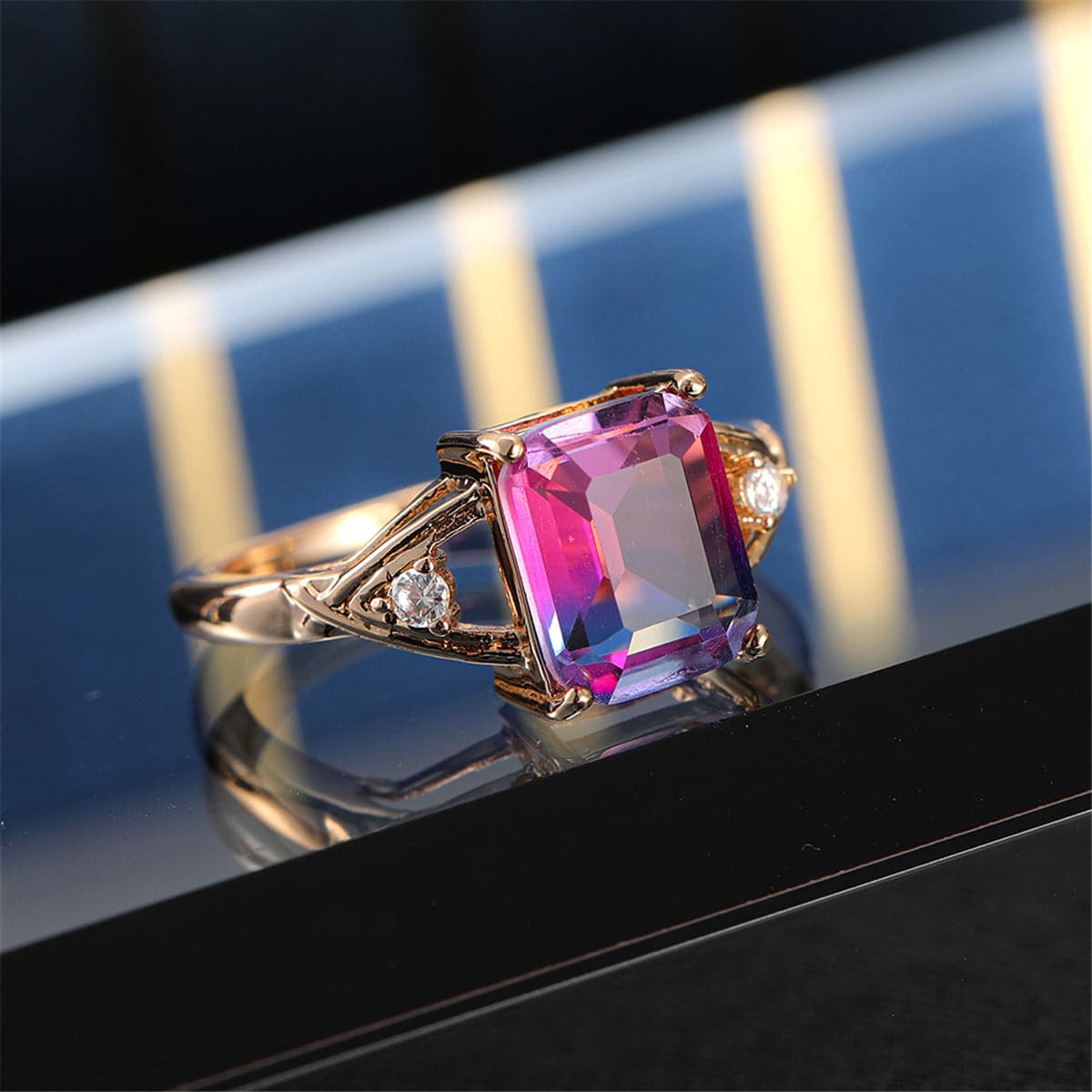 Rose Crystal and Cubic Zirconia Cushion Openwork Ring, statement rings for women, vintage-inspired design, lifestyle look