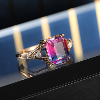 Rose Crystal and Cubic Zirconia Cushion Openwork Ring, statement rings for women, vintage-inspired design, lifestyle look