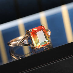 Yellow Crystal & Cubic Zirconia Cushion Openwork Ring