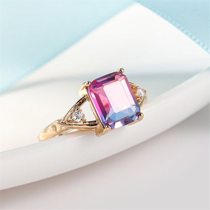Rose Crystal and Cubic Zirconia Cushion Openwork Ring, statement rings for women, vintage-inspired design, front view