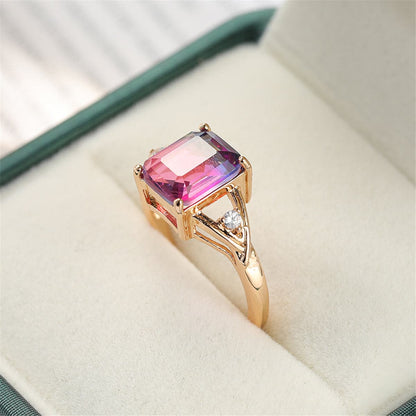 Rose Crystal and Cubic Zirconia Cushion Openwork Ring, statement rings for women, vintage-inspired design, detail close-up