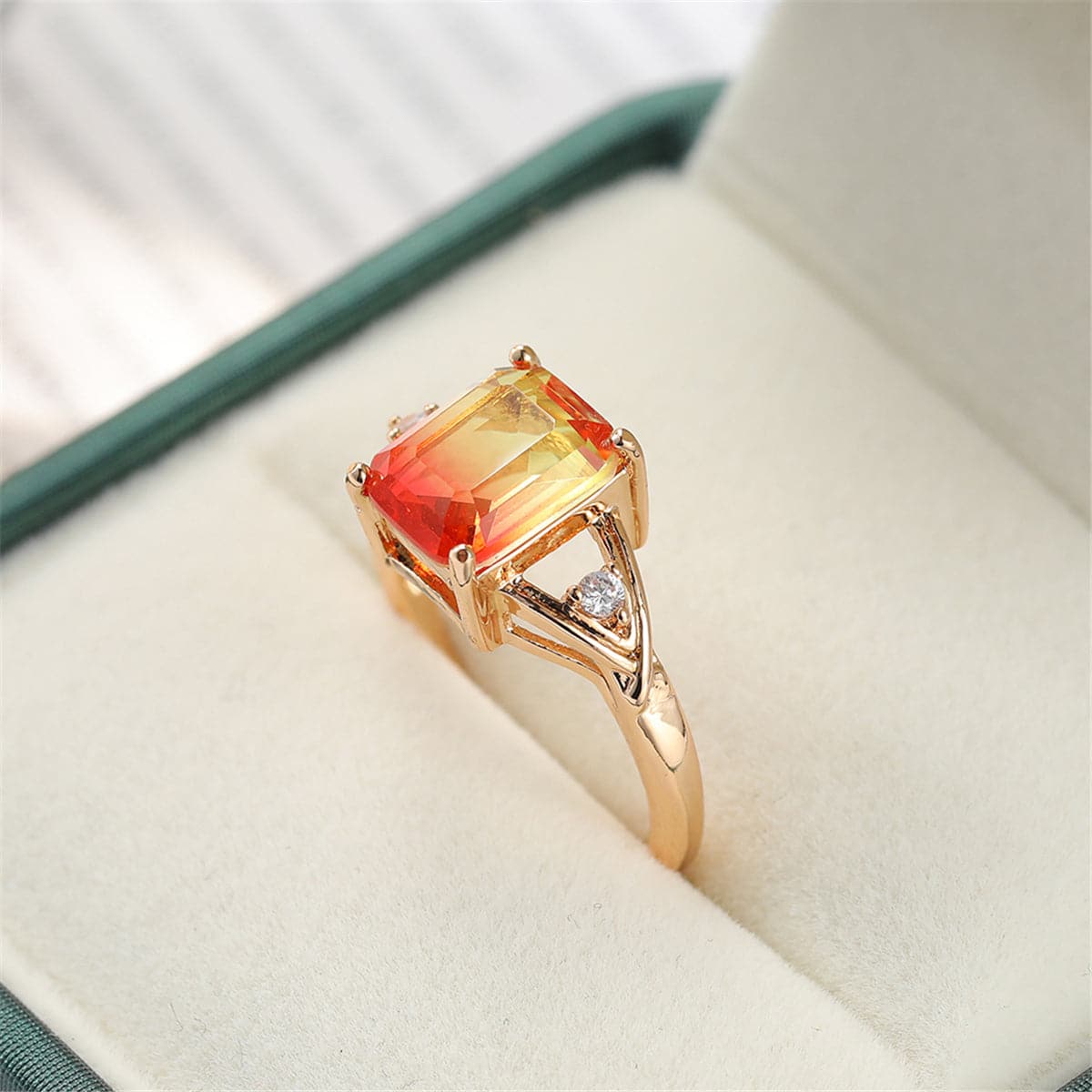 Yellow Crystal & Cubic Zirconia Cushion Openwork Ring