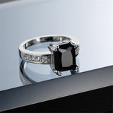 Black Crystal & Platinum-Plated Rectangle Solitaire Ring