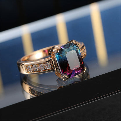 Purple Crystal and Cubic Zirconia Rectangle Double-Prong Ring, statement rings for women, lifestyle look