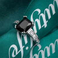 Black Crystal & Platinum-Plated Rectangle Solitaire Ring