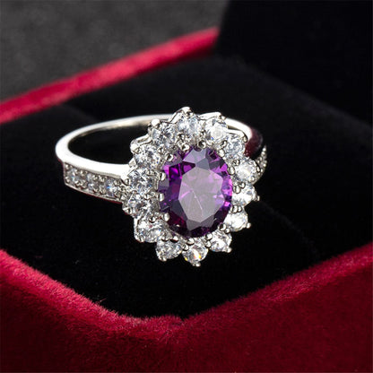 Purple Crystal and Cubic Zirconia Flower Ring, statement rings for women, dainty minimalist design, lifestyle look