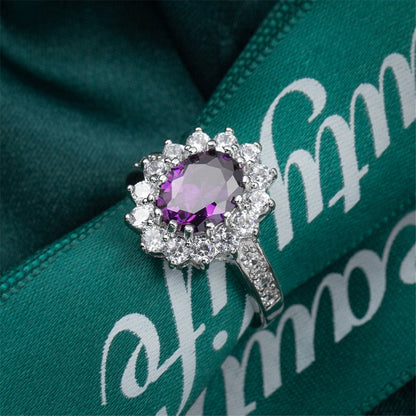 Purple Crystal and Cubic Zirconia Flower Ring, statement rings for women, dainty minimalist design, styled look