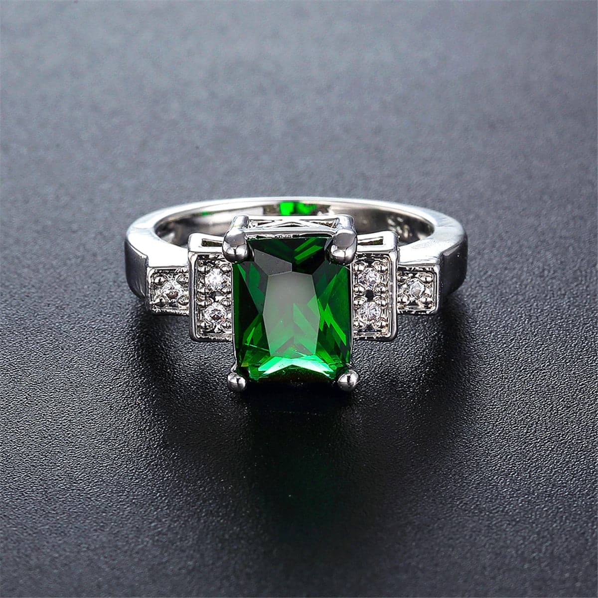 Emerald Cubic Zirconia & Crystal Ring
