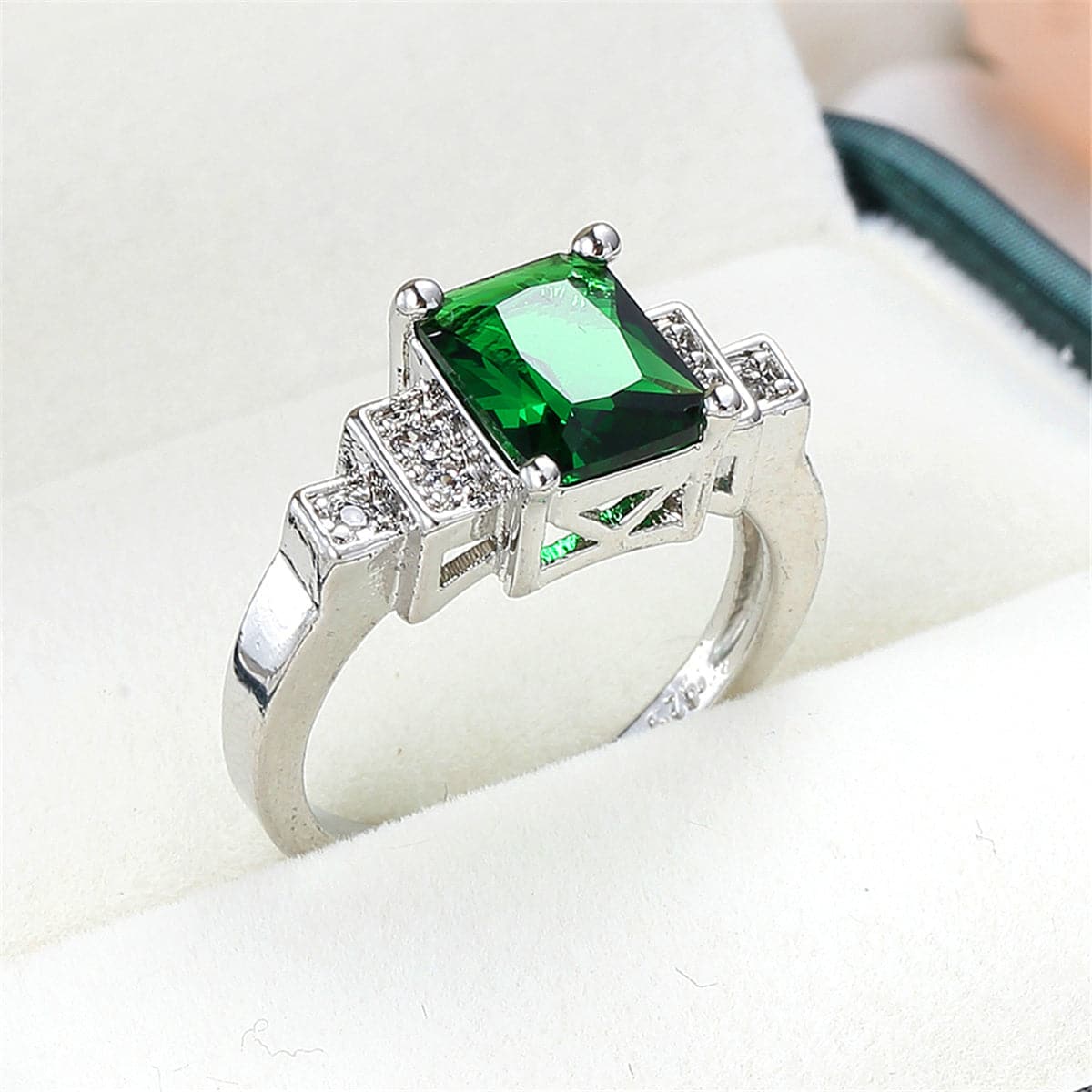 Emerald Cubic Zirconia & Crystal Ring