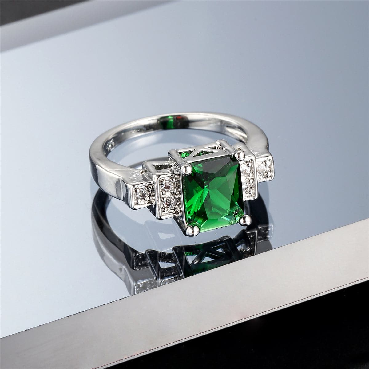 Emerald Cubic Zirconia & Crystal Ring