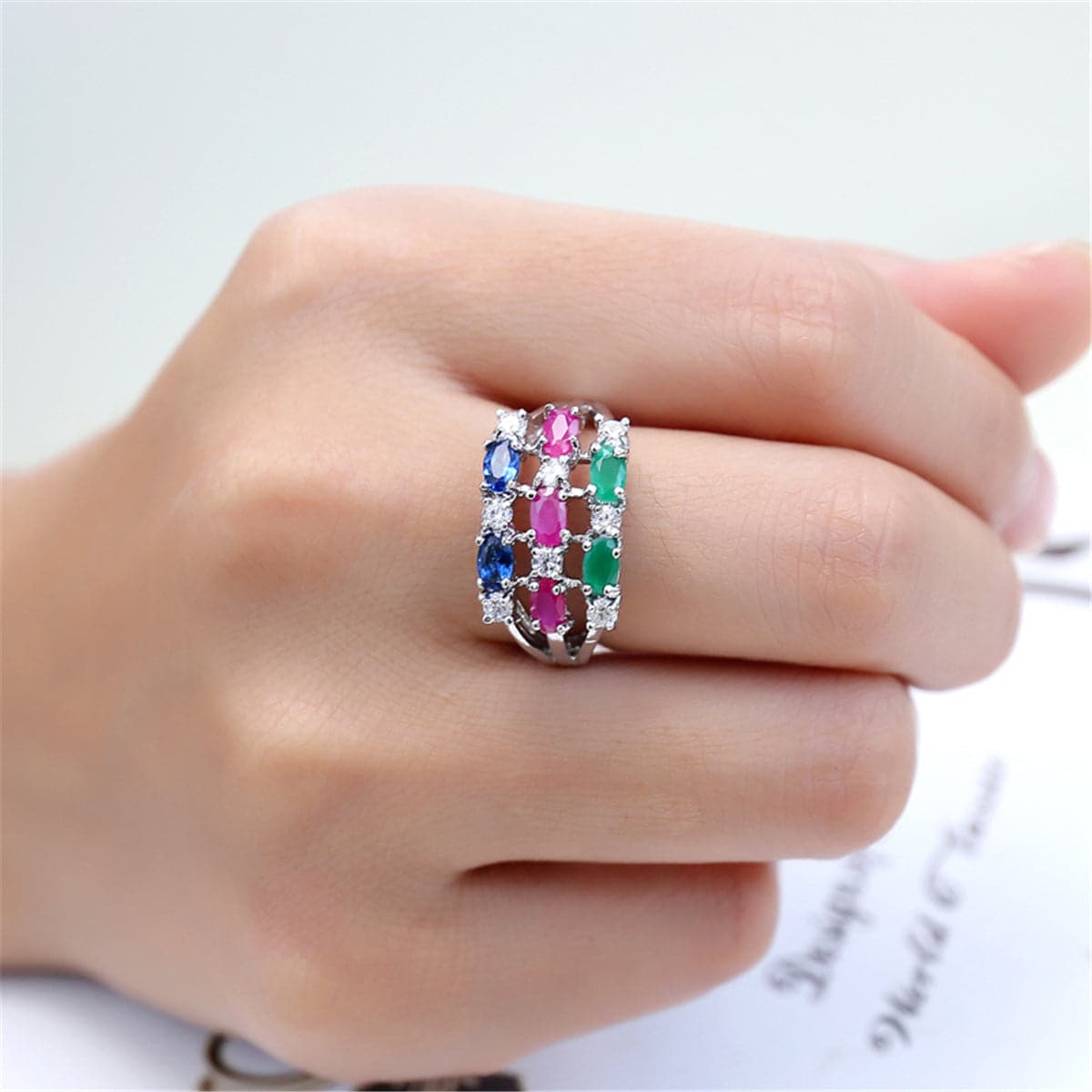 Purple Crystal and Silver-Plated Flower Ring, silver statement rings for women, vintage-inspired design, styled look