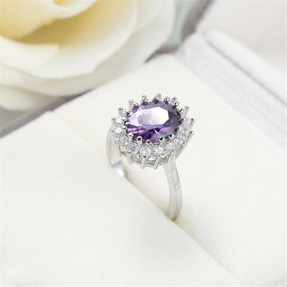Purple Crystal and Silver-Plated Flower Ring, silver statement rings for women, everyday style, lifestyle look