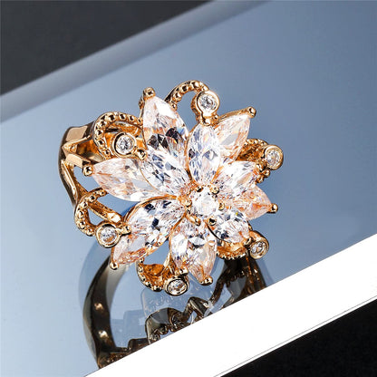 Cubic Zirconia and 18K Gold-Plated Snowflake Ring, gold statement rings for women, dainty minimalist design, styled look