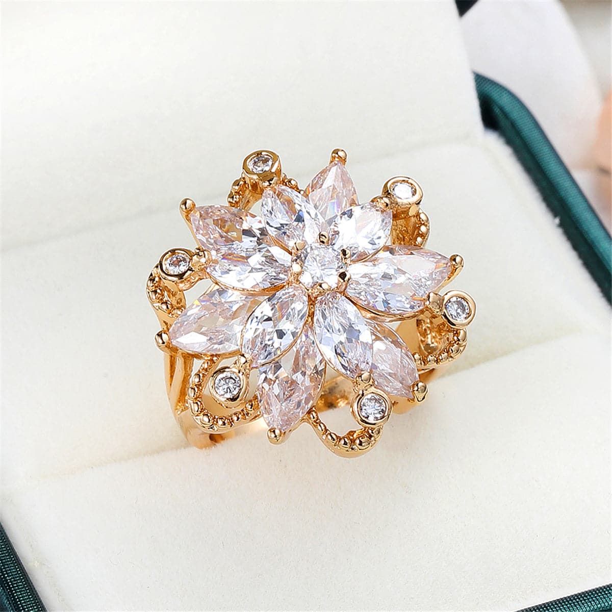 Cubic Zirconia and 18K Gold-Plated Snowflake Ring, gold statement rings for women, dainty minimalist design, lifestyle look