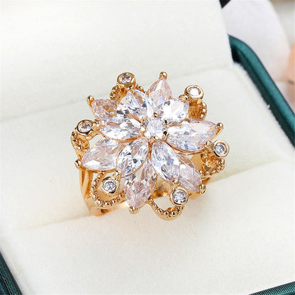 Cubic Zirconia and 18K Gold-Plated Snowflake Ring, gold statement rings for women, dainty minimalist design, lifestyle look