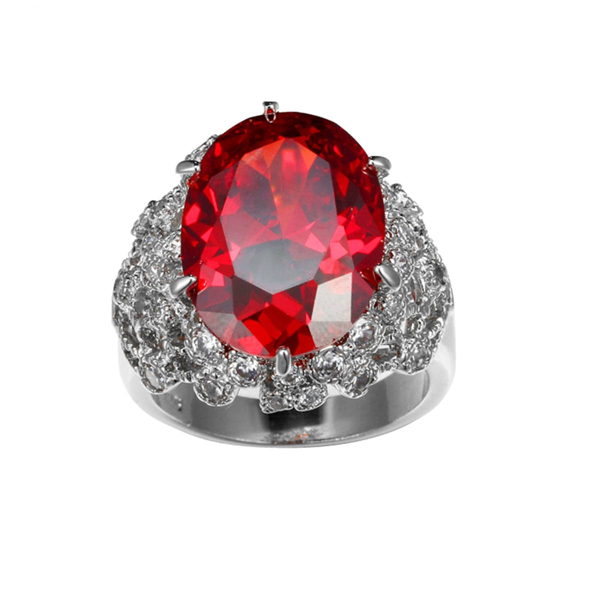 Red Crystal and Cubic Zirconia Oval Botanical Ring, statement rings for women, botanical inspired, side view