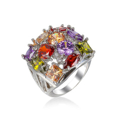 Purple Crystal & Silver-Plated Square Ring