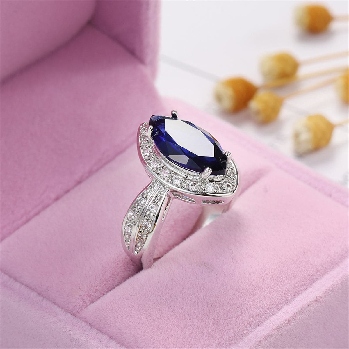 Navy Crystal & Cubic Zirconia Pear-Cut Ring