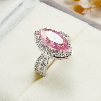 Pink Cubic Zirconia and Crystal Halo Marquise Ring, statement rings for women, dainty minimalist design, styled look