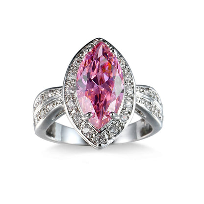 Pink Cubic Zirconia and Crystal Halo Marquise Ring, statement rings for women, dainty minimalist design, side view
