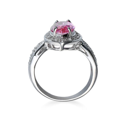 Pink Cubic Zirconia and Crystal Halo Marquise Ring, statement rings for women, dainty minimalist design, detail close-up