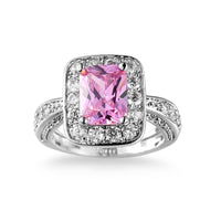 Pink Cubic Zirconia & Crystal Halo Radient-Cut Ring