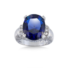Navy Crystal & Silver-Plated Round Ring