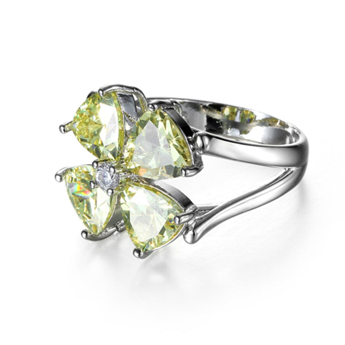 Yellow Cubic Zirconia & Crystal Clover Ring