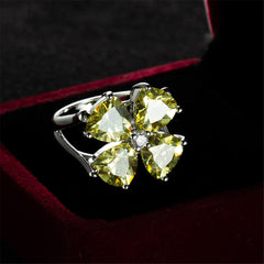 Yellow Cubic Zirconia & Crystal Clover Ring